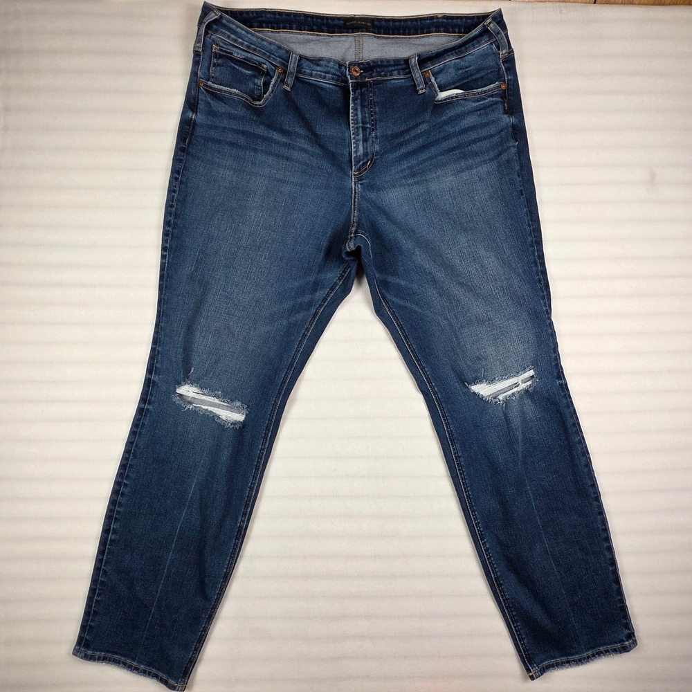Silver Jeans Beau Slim Boyfriend Jeans Womens 20 Dark Wash Distressed Grunge Y2K
